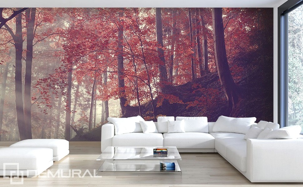 Brilian Ide Desain Wallpaper Dinding Ruang Tamu Minimalis Motif Natural Alam Warna Ungu Nyaman Elegan Mempesona Cantik Mewah Terbaru