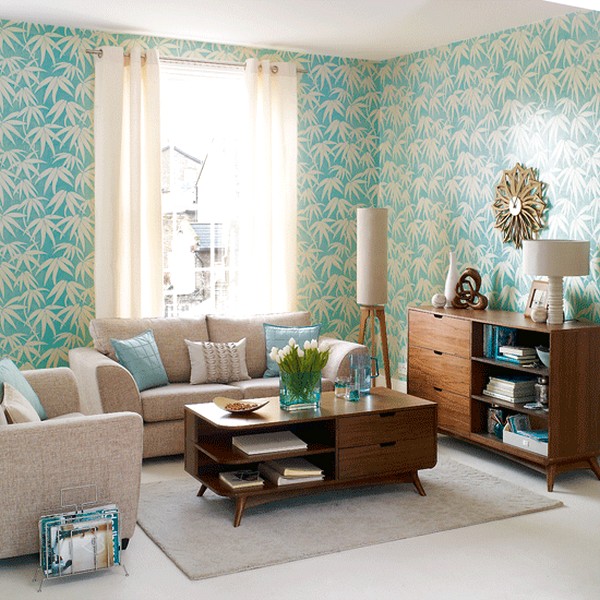 Desain Wallpaper Dinding Ruang Tamu Minimalis Kecil Sederhana Motif Daun Asri Elegan Mewah Nyaman Modern Terbaru