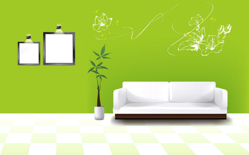 Desain Wallpaper Dinding Ruang Tamu Minimalis Motif Bunga Warna Hijau Putih Asri Elegan Mewah Nyaman Modern Terbaru