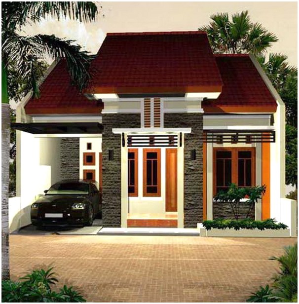 Modern model desain rumah minimalis 1 lantai mewah nyaman elegan dengan batu alam tampak depan