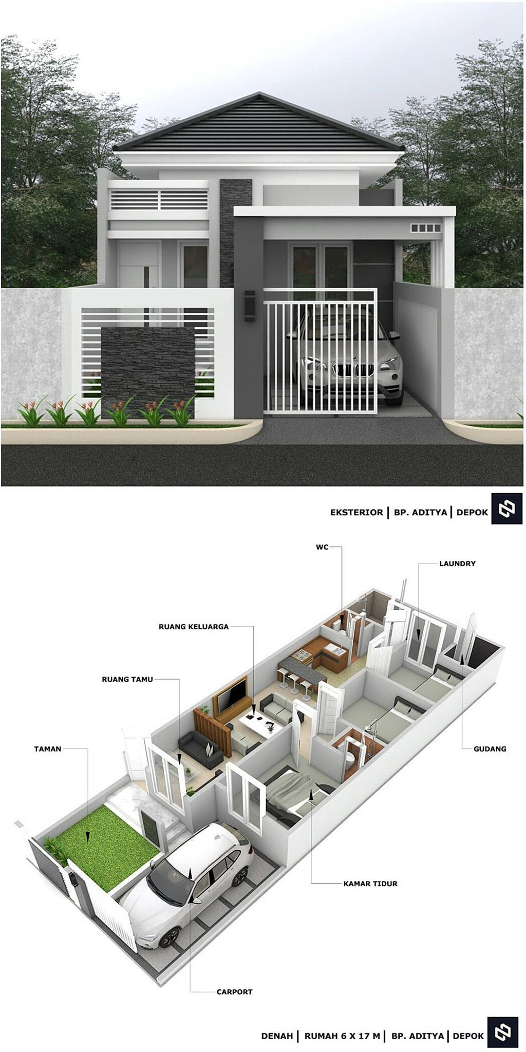 Denah Rumah Minimalis 3 Kamar Tidur 6x17m 1 Lantai Beserta Keterangannya